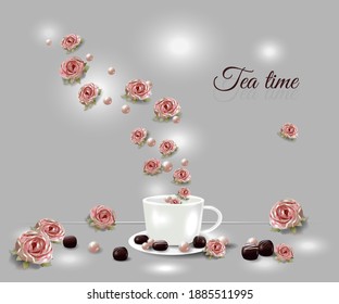 Tea time card with roses and sweets