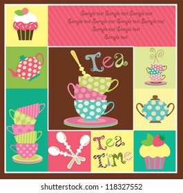 tea time card. vector illustration