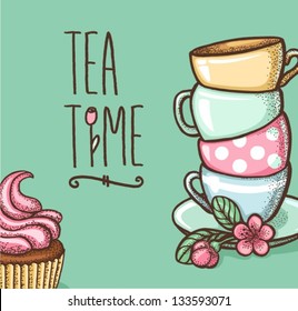 tea time card. vector illustration