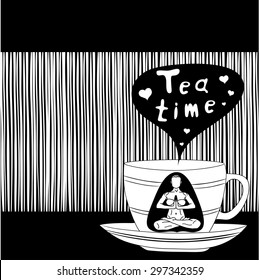  Tea time card. Vector illustration. Tea time party invitation.