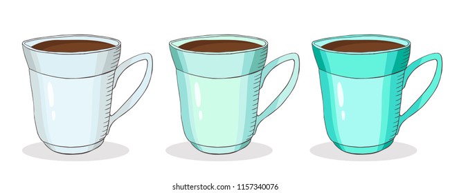 tea time collection: coffee and tea cups,  postcard, vector set  isolated elements
