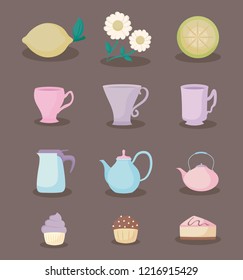 tea time color pastel pastel set icons
