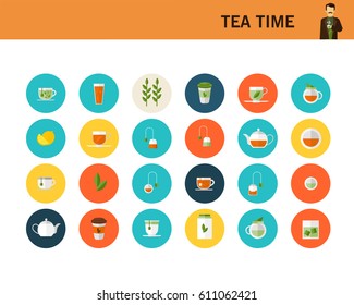 Tea time concept flat icons. 