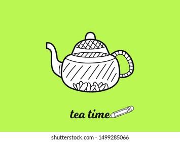 Tea time concept. Poster or banner design. Hand drawn sketch. Vector illustration.