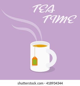 Tea Time - Cup of black tea. illustration vector.