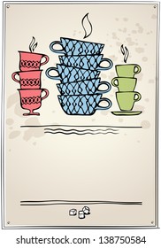 tea time. Cup of tea or coffee. Retro style for menu. eps10