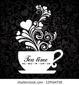 Tea time. Cup with floral design elements.  vector Illustration