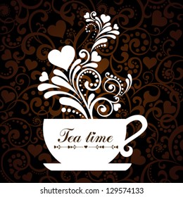 Tea time. Cup with floral design elements. Vector illustration.