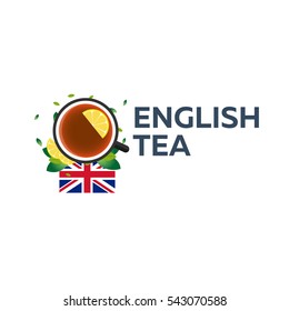 Tea time. Cup of tea with lemon. English tea. Vector illustration