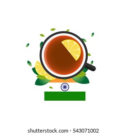 Tea time. Cup of tea with lemon. Indian tea. Vector illustration