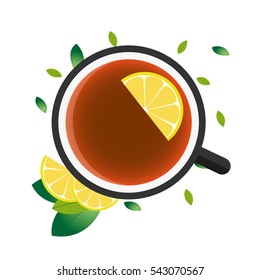 Tea time. Cup of tea with lemon. Vector illustration