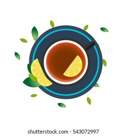 Tea time. Cup of tea with lemon. Vector illustration