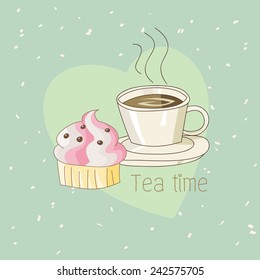 Tea time- cupcake and a cup of tea