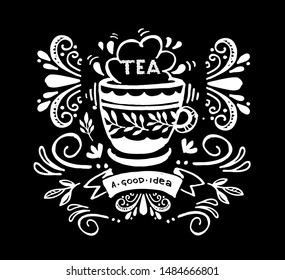 Tea time - cute hand drawn doodle lettering label art poster banner