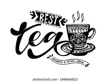 Tea time - cute hand drawn doodle lettering label art poster banner