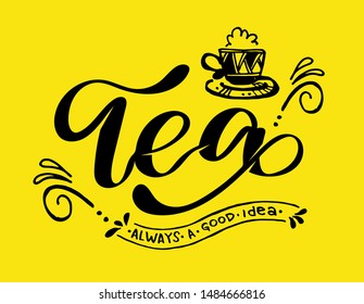 Tea time - cute hand drawn doodle lettering label art poster banner