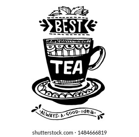 Tea time - cute hand drawn doodle lettering label art poster banner