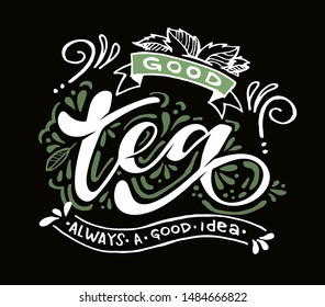 Tea time - cute hand drawn doodle lettering label art poster banner