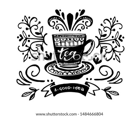 Tea time - cute hand drawn doodle lettering label art poster banner