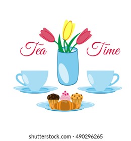 Tea time design elements, vector illustration