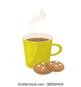 Tea time design over white background, green cup and cake