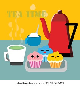 Tea time is designed by illustrator. 
It can be-printing products, self use, and more.  Even better, you can re-coloring and re-design them to fit your need.