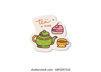 Tea time doodle sticker design