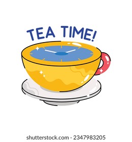Tea time doodle vector outline Sticker. EPS 10 file