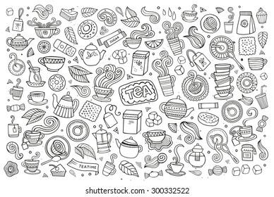 Tea time doodles hand drawn sketchy vector symbols and objects