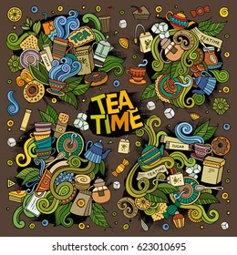 Tea time doodles hand drawn sketchy vector symbols and objects