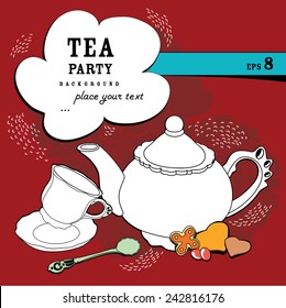 Tea time elements for design. Tea party color background.