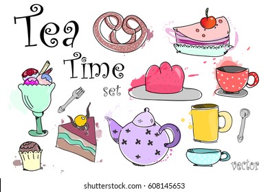 Tea time elements vector set