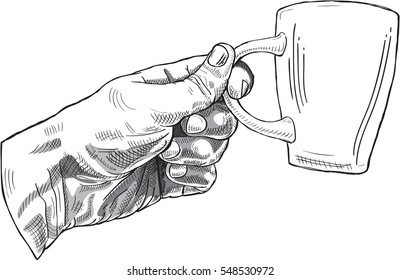 Tea time. Engraving style. Isolated on white