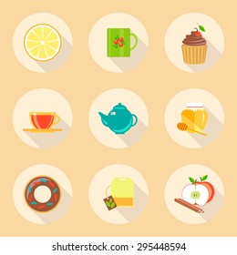 tea time flat design icons set. template elements for web and mobile applications.