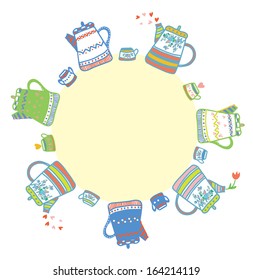 Tea time frames with cups and pots funny design