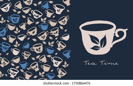 Hora del té. Hand dibujó una taza de té.	