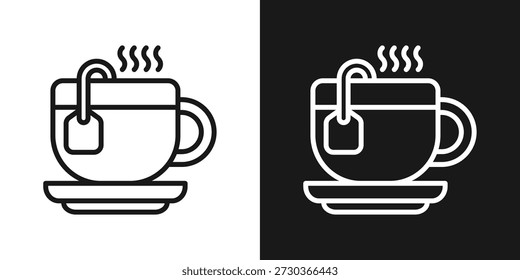 Icono de la hora del té en estilo de línea blanco y negro