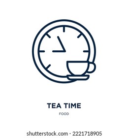 tea time icon from food collection. Thin linear tea time, tea, drink outline icon isolated on white background. Line vector tea time sign, symbol for web and mobile