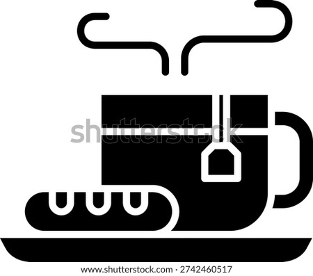 Tea Time Icon: Hot Drink with Pastry Illustration