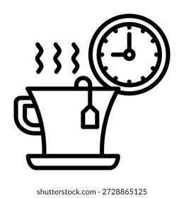 Ilustración vectorial de estilo de línea de ícono de tiempo de té