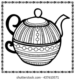 Tea time illustration with decorated tea pot and typography