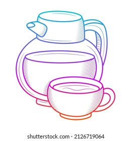 Tea time illustration with gradient outline doodle style
