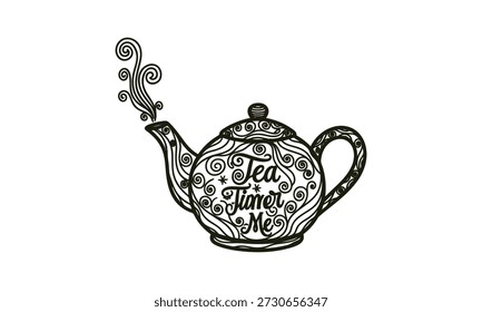 Ilustração do chá do tempo do bule com vapor que sobe o temporizador de chá me