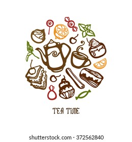 Tea Time. Invitation. Card. Cover. Label.