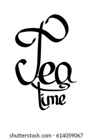 Tea time, isolated calligraphy lettering, words design template, vector illustration
