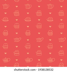 Tea time. Japanese teapots pattern.