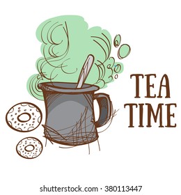 Tea Time, large mug and donut.