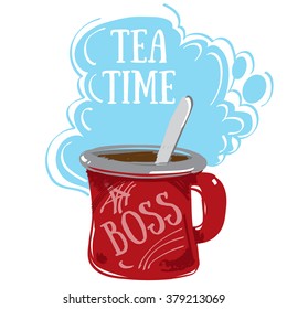 Tea Time, large red mug.