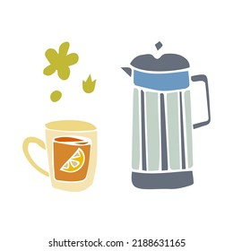 Tea time with lemon. Hygge warm illustration