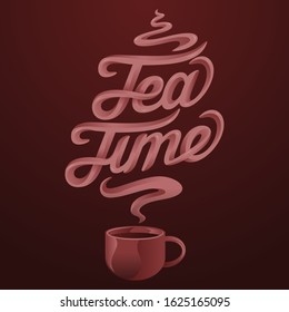 tea time lettering with cup of tea